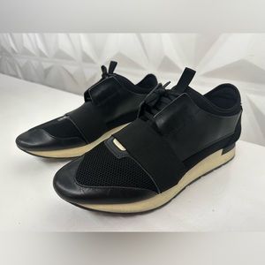 Balenciaga black leather race runner size 12